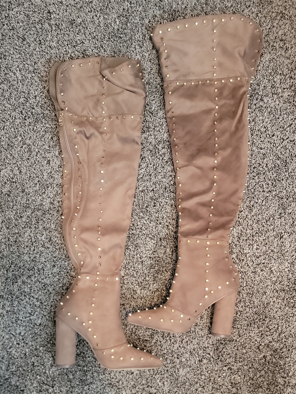 NWOT VENUS Taupe Studded Over-the-Knee Block Heel Boots